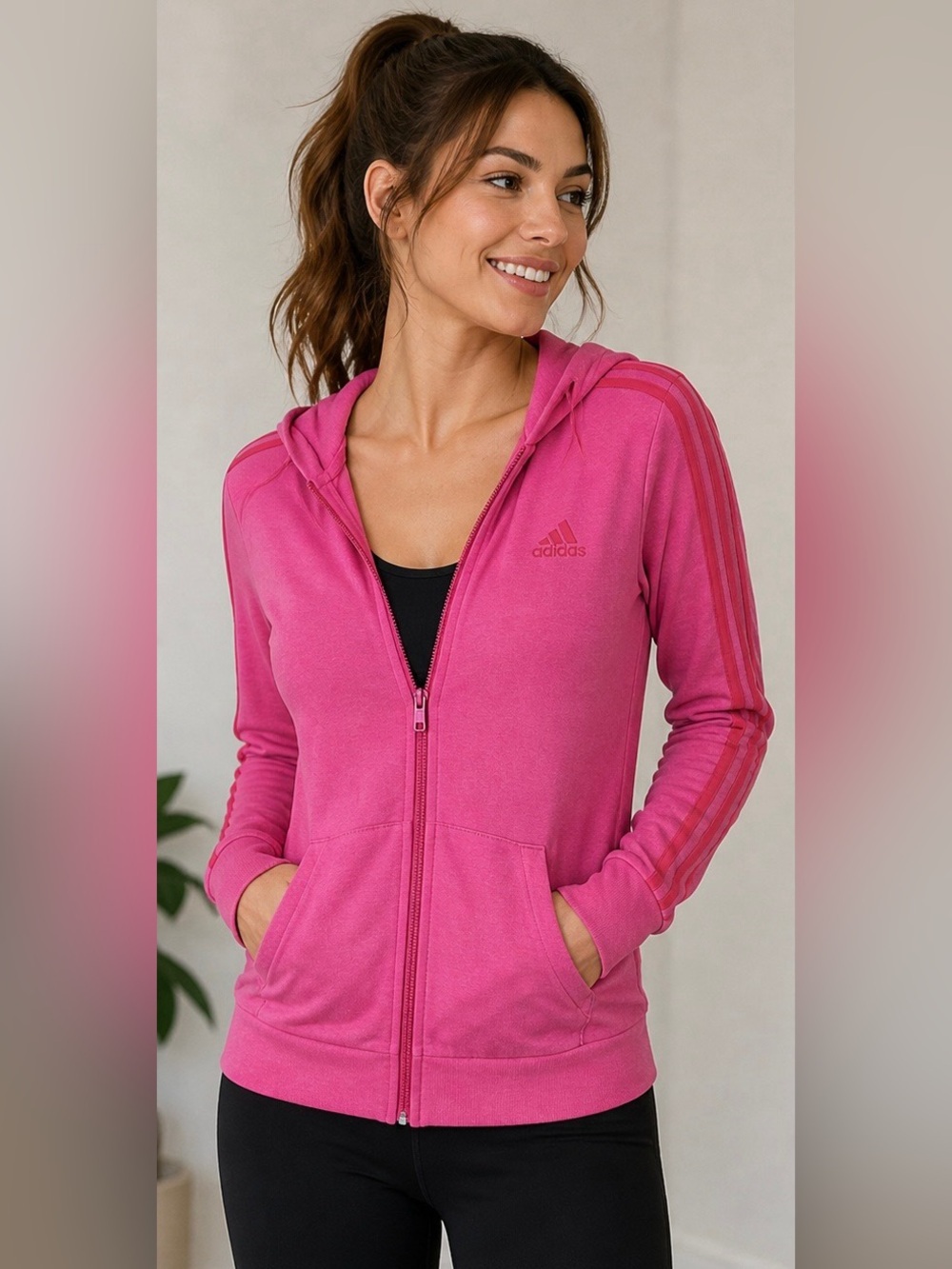adidas Magenta Full-Zip Hooded Sweatshirt